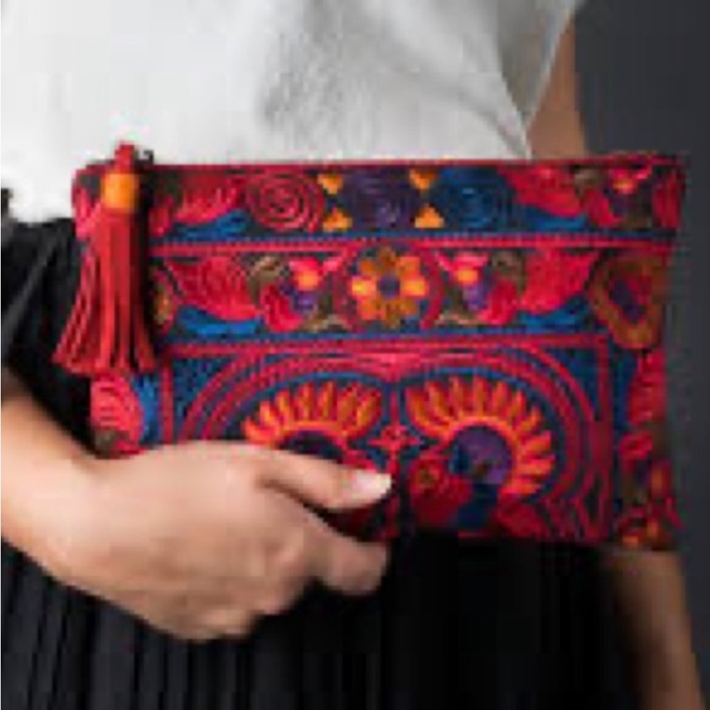 TRADES OF HOPE Embroidered Scarlet Wristlet Clutch